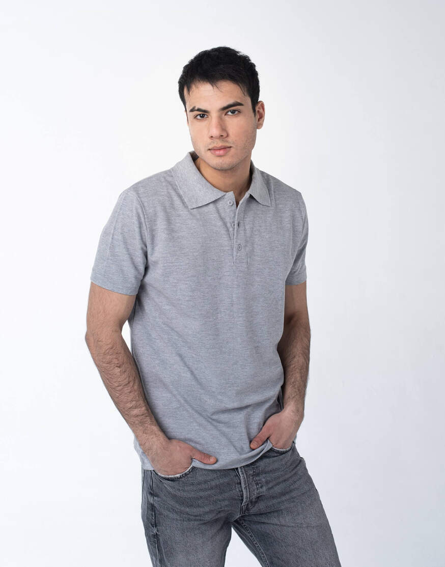 Мужская рубашка ПОЛО серый меланж оптом